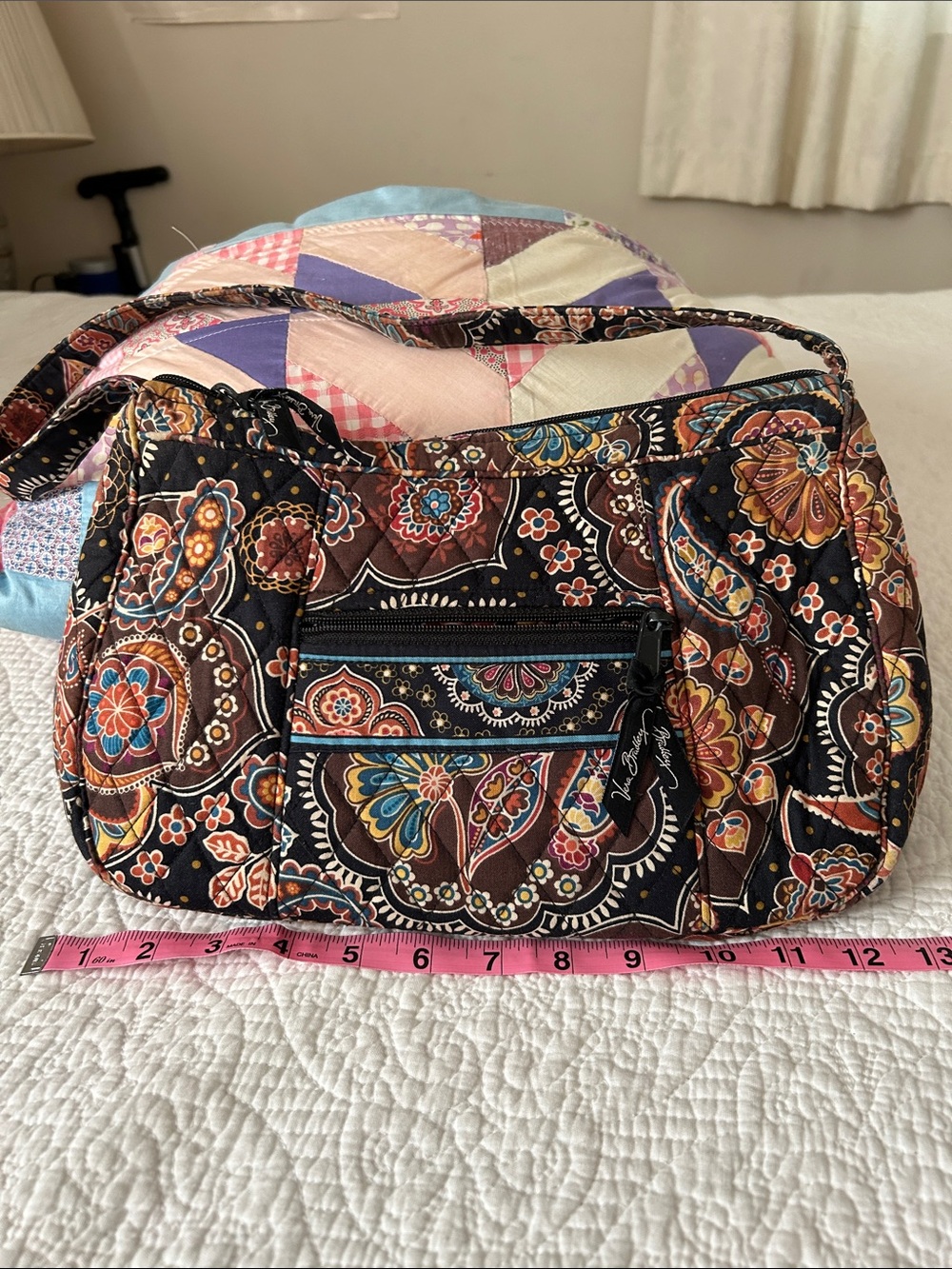 Vera Bradley quilted shoulder purse in browns, turquoise, yellow and black - Picture 7 of 15